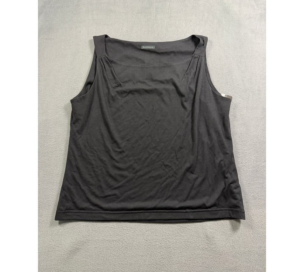 NWT Bentley a. Black Square Neck Tank Top Blouse Pleated Shoulder Women's XL